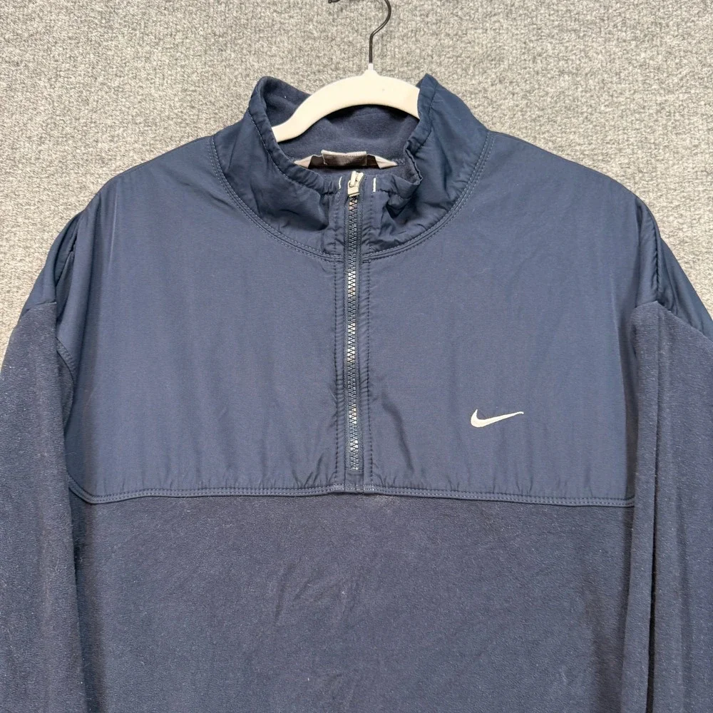 Nike Sweatshirt Men XXL Blue 1/4 Zip‎ Pullover Mixed Media Mock Neck Vintage Y2K